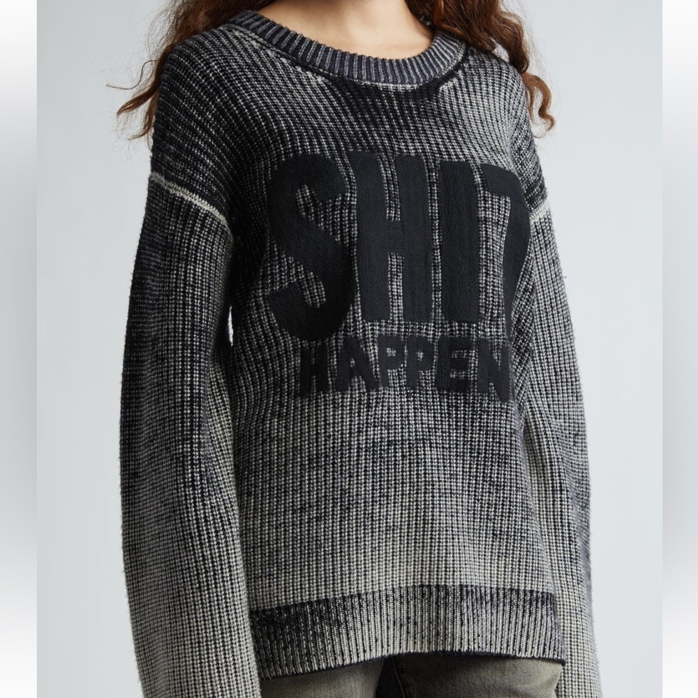 New R13 Reverse Printed Oversize Merino Wool Sweater Shit Happens Size Small XS - Picture 9 of 11